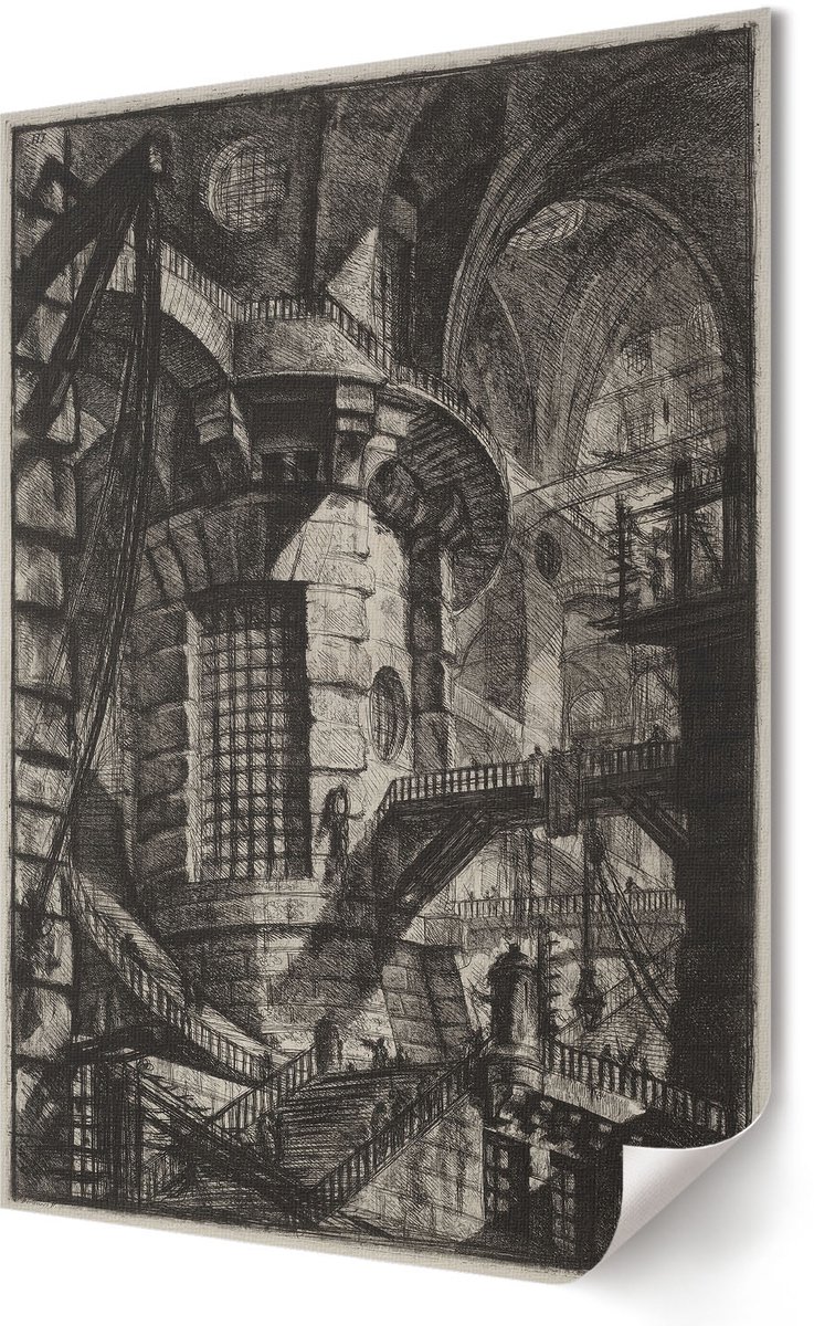 Coloray Polycanvas Wandposter - Ronde Toren, Tekening - 420 x 594 - Zwart Decoratie - Rechthoek - Muurkunst - Woonkamer, Slaapkamer, Kantoor - Industrieel
