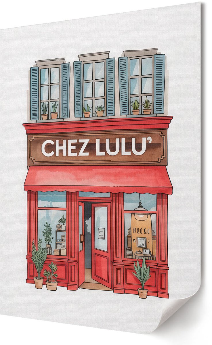 Coloray Polycanvas Wandposter - Een Heerlijk Café, Illustratie - 420 x 594 - Rood Wandposter - Rechthoek - Interieurdecoratie - Woonkamer, Slaapkamer, Kantoor - Kinder