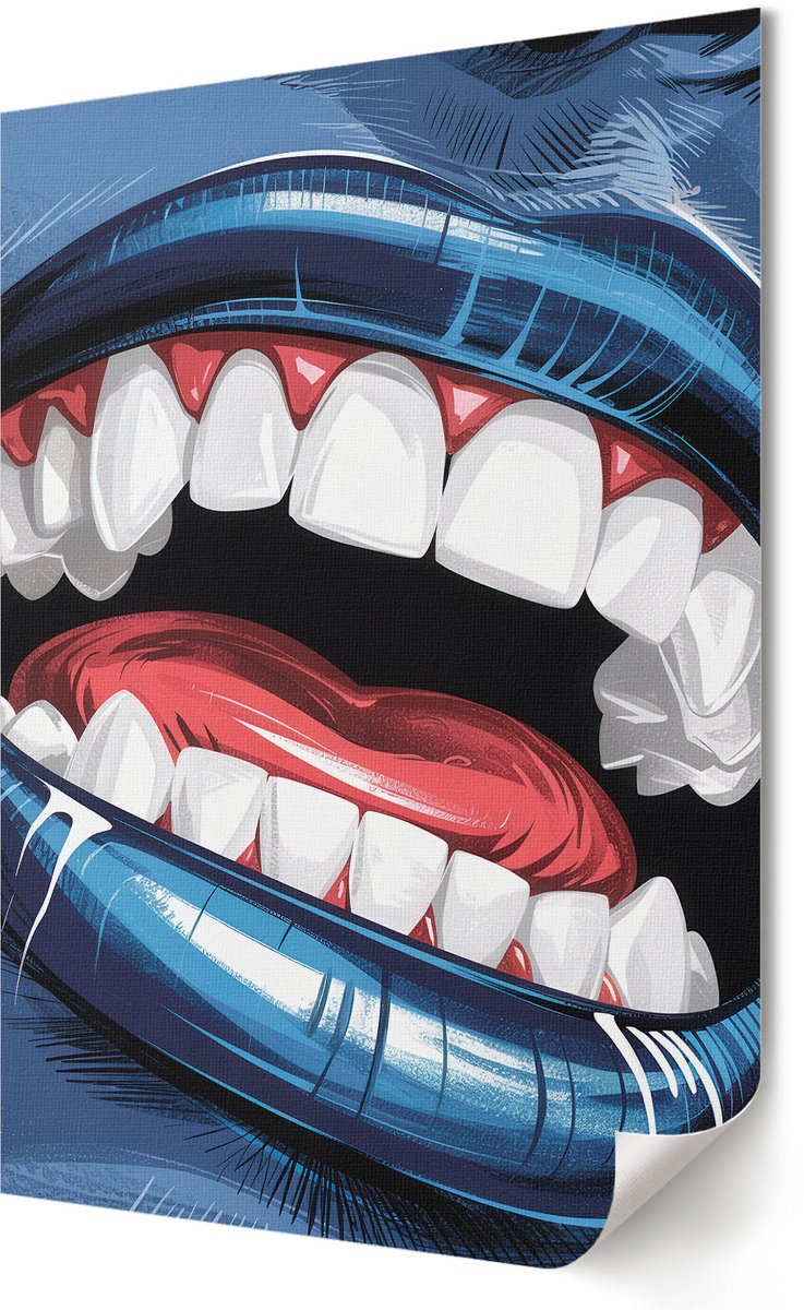 Coloray Polycanvas Wandposter - Blauwe Lippen, Illustratie - 420 x 594 - Blauw Patroon - Rechthoek - Canvasposter - Woonkamer, Slaapkamer, Kantoor - Popcultuur