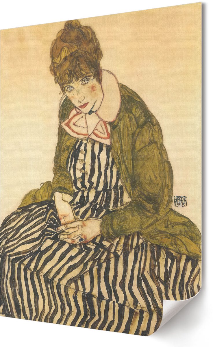 Coloray Polycanvas Wandposter - Edith Schiele, Schilderen - 420 x 594 - Groen Illustratie - Rechthoek - Wandkunstwerk - Woonkamer, Slaapkamer, Kantoor - Rustiek