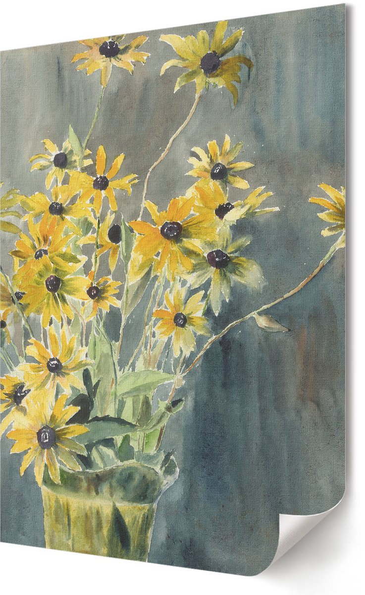 Coloray Canvas Poster Polycanvas - Vaas Met Rudbeckia'S, Waterverf - 420 x 594 - Geel Patroon - Rechthoek - Wandkunst - Woonkamer, Slaapkamer, Kantoor - Romantisch