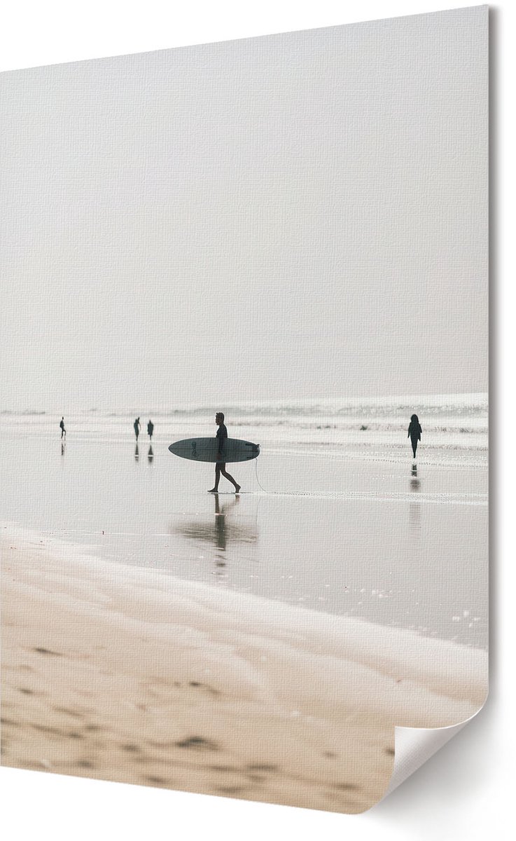 Coloray Polycanvas Wandposter - Surfers Op Het Strand, Fotografie - 594 x 840 - Beige Poster - Rechthoek - Interieurdecoratie - Kantoor - Modern