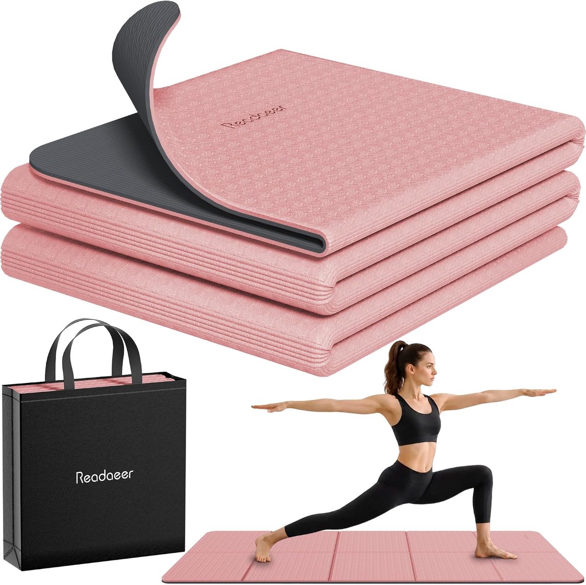 Opvouwbare Yogamat 183x61cm – 6mm Dik & Antislip TPE | Tweekleurig met Draagtas | Voor Yoga, Pilates & Fitness