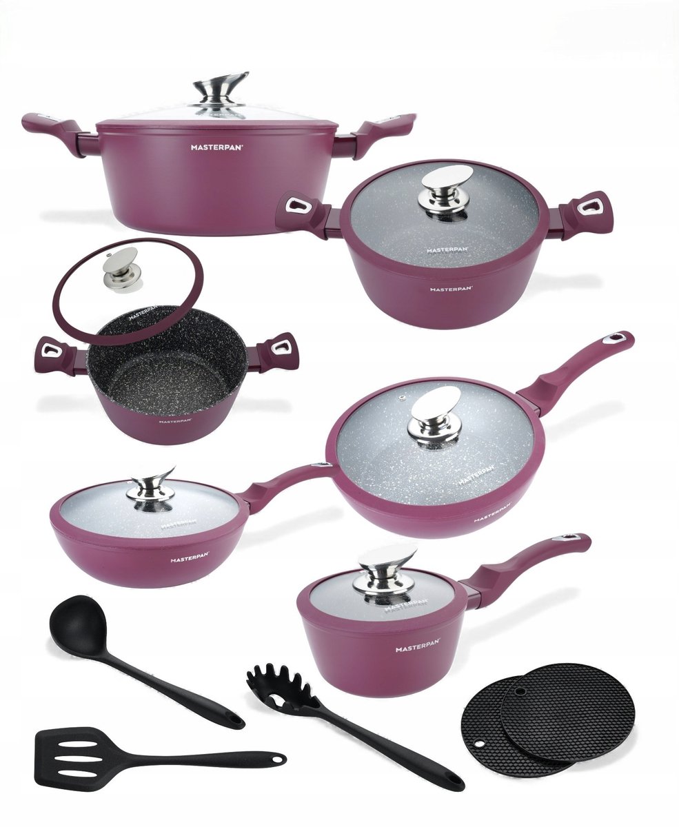 Masterpan Marmite Set 15 Delen - Granietlook, Inductie, Bordeaux