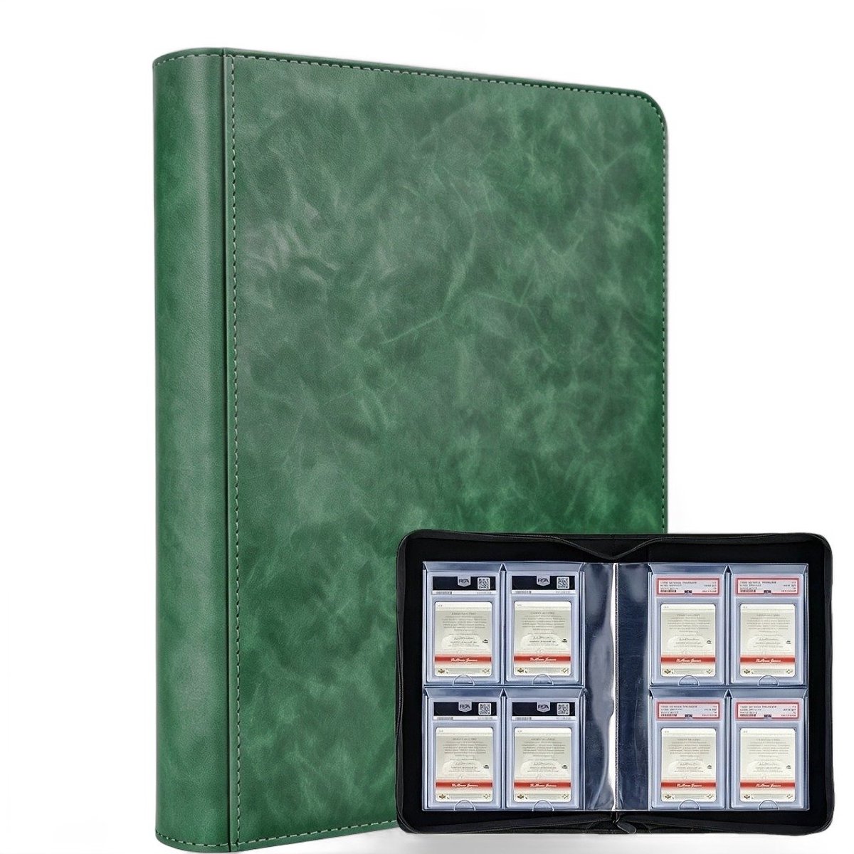 Currero Toploader Binder - Verzamelmap Kaarten - Geschikt voor Pokemon - 4 Pocket - 9 Pocket - 12 Pocket - Trading Card Map - Toploadermap - Groen - 40 Kaarten PSA