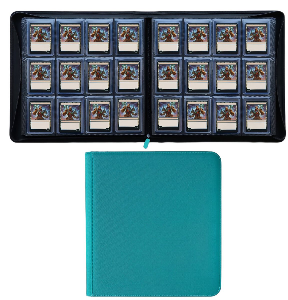 Currero Toploader Binder - Verzamelmap Kaarten - Geschikt voor Pokemon - 4 Pocket - 9 Pocket - 12 Pocket - Trading Card Map - Toploadermap - Blauw Groen - 384 Kaarten