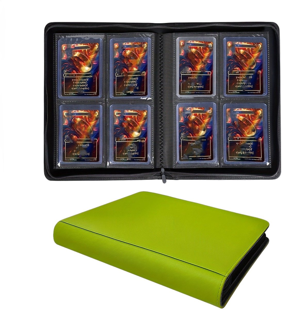 Currero Toploader Binder - Verzamelmap Kaarten - Geschikt voor Pokemon - 4 Pocket - 9 Pocket - 12 Pocket - Trading Card Map - Toploadermap - Pro4 Fluorescerend Groen - 128 Kaarten