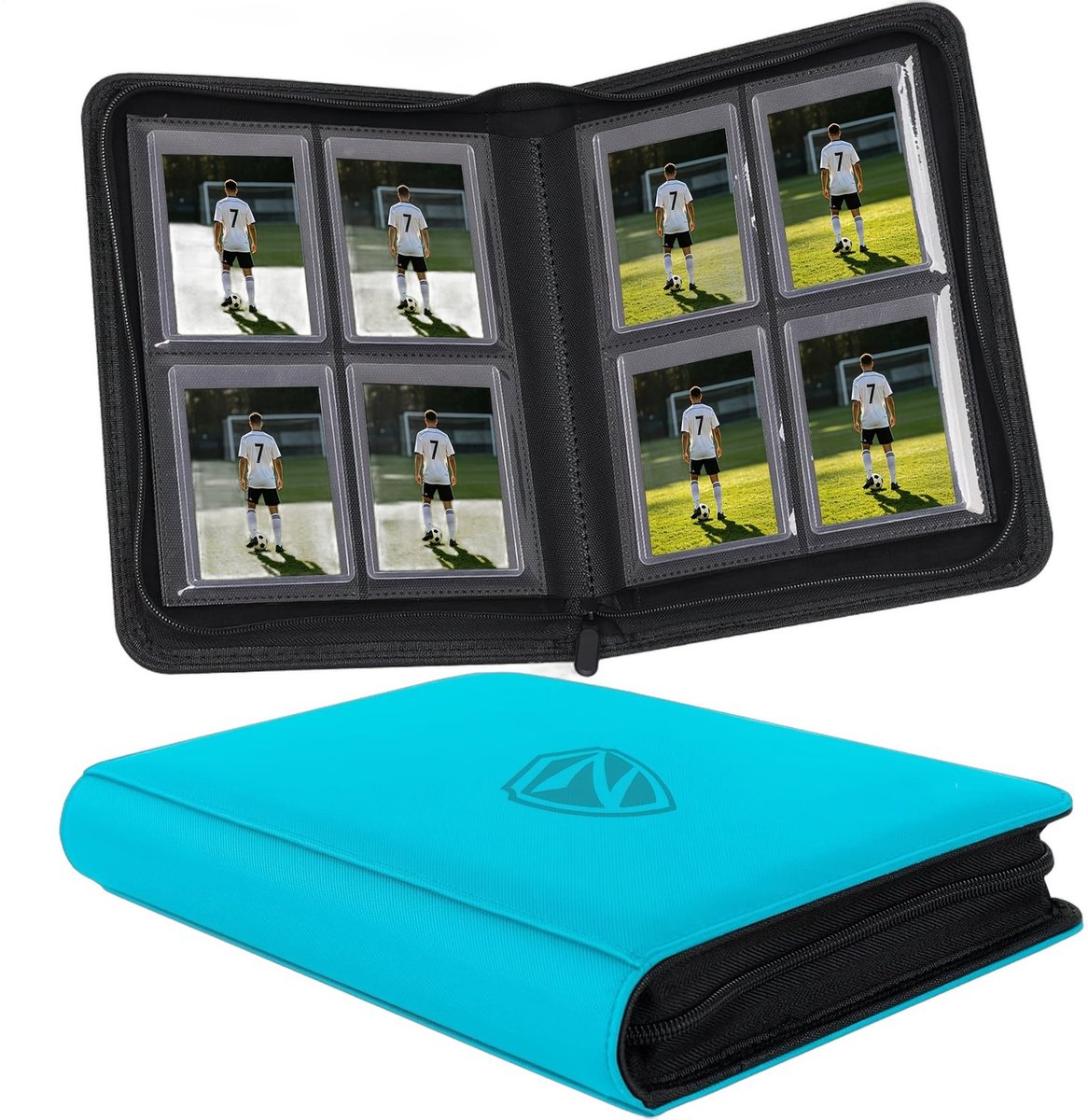 Currero Toploader Binder - Verzamelmap Kaarten - Geschikt voor Pokemon - 4 Pocket - 9 Pocket - 12 Pocket - Trading Card Map - Toploadermap - Turkoois - 128 Kaarten