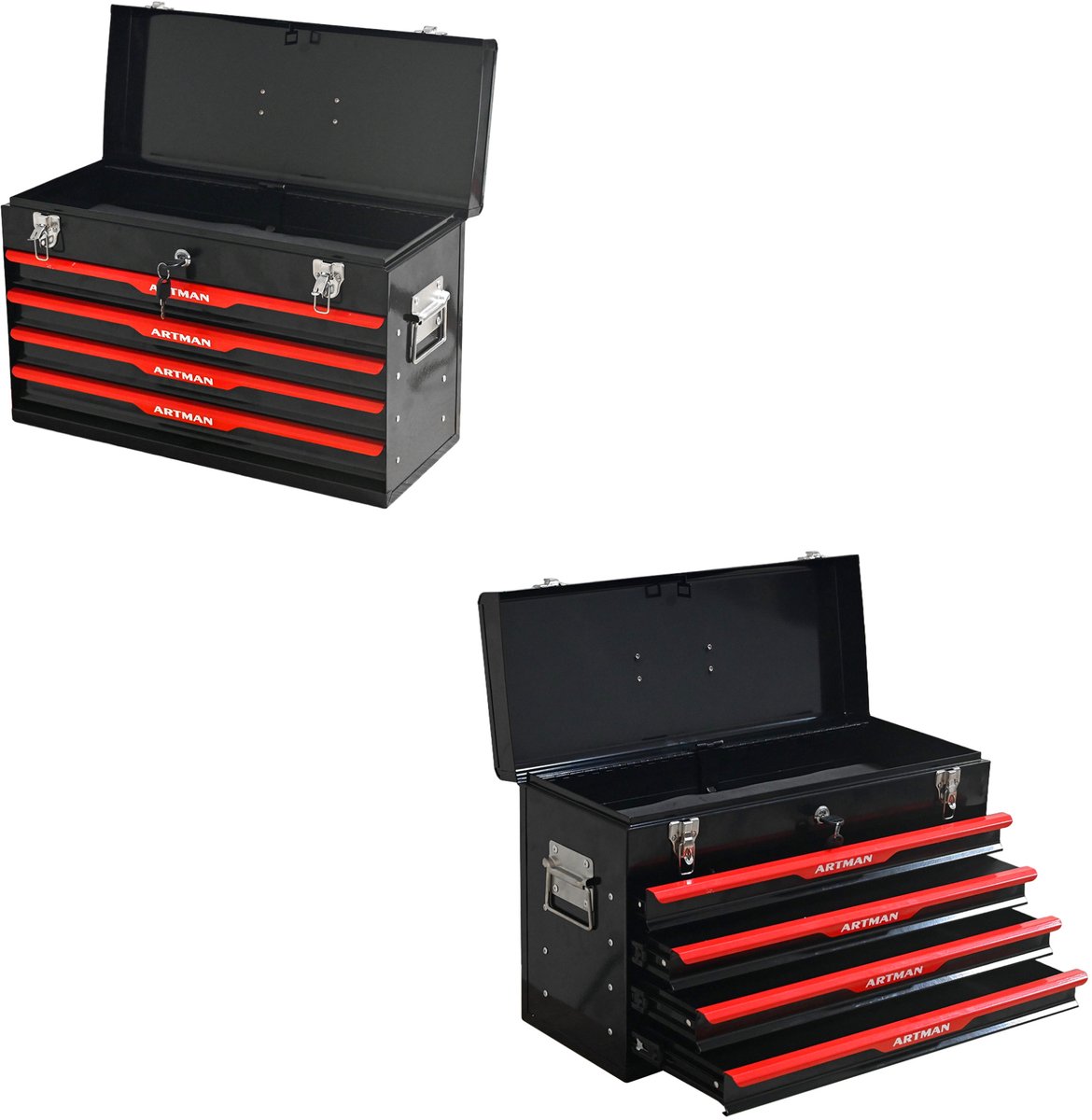 MODFU - Gereedschapskoffer - Met 4 Lades En Deksel - Metaal - Zwart - 53,2 X 22,3 X 34,5 Cm