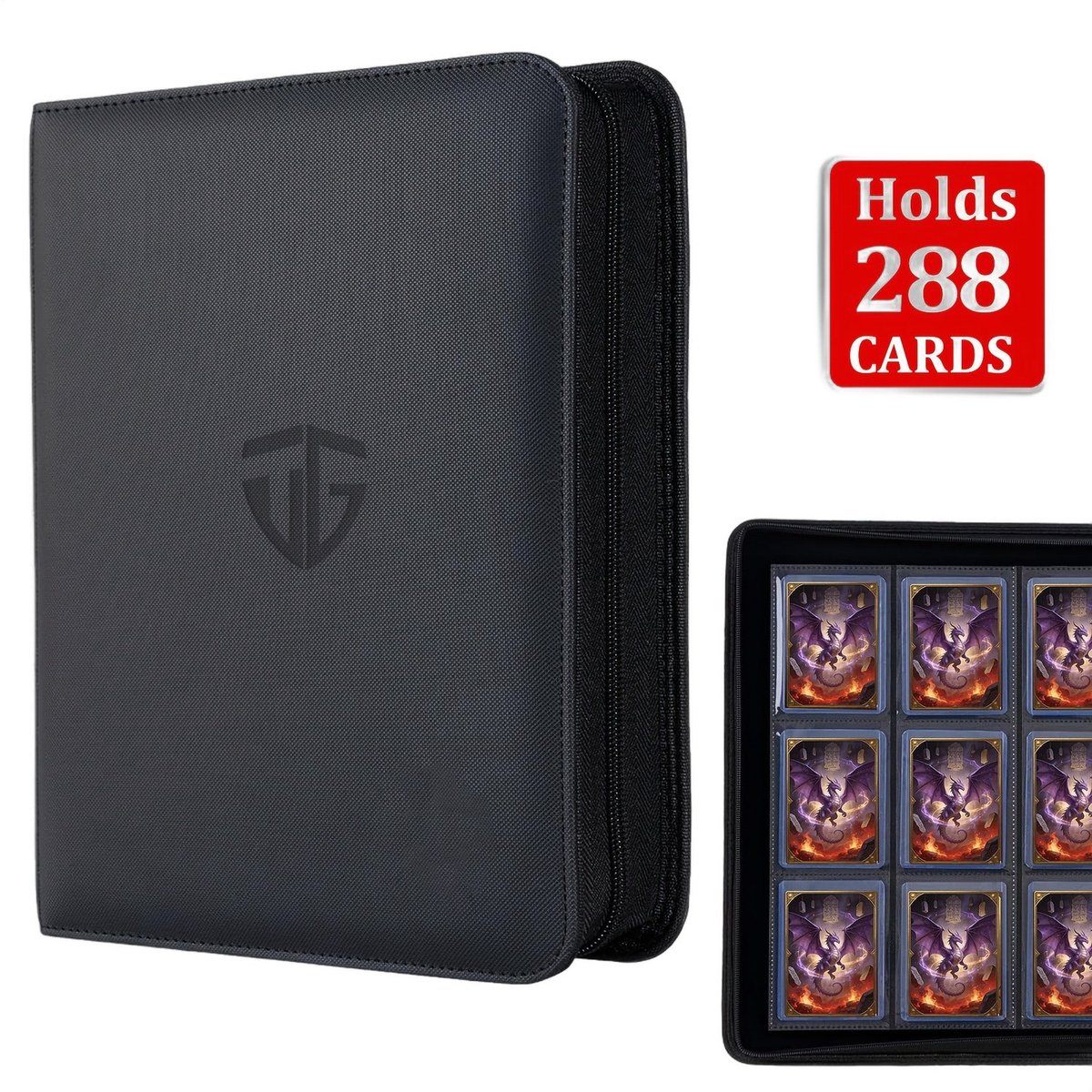 Currero Toploader Binder - Verzamelmap Kaarten - Geschikt voor Pokemon - 4 Pocket - 9 Pocket - 12 Pocket - Trading Card Map - Toploadermap - Nieuw Houtskoolzwart - 288 Kaarten