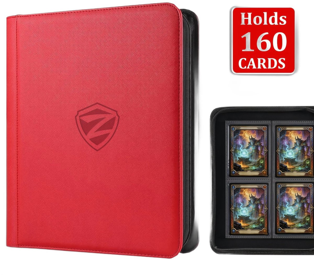 Currero Toploader Binder - Verzamelmap Kaarten - Geschikt voor Pokemon - 4 Pocket - 9 Pocket - 12 Pocket - Trading Card Map - Toploadermap - Rood - 160 Kaarten