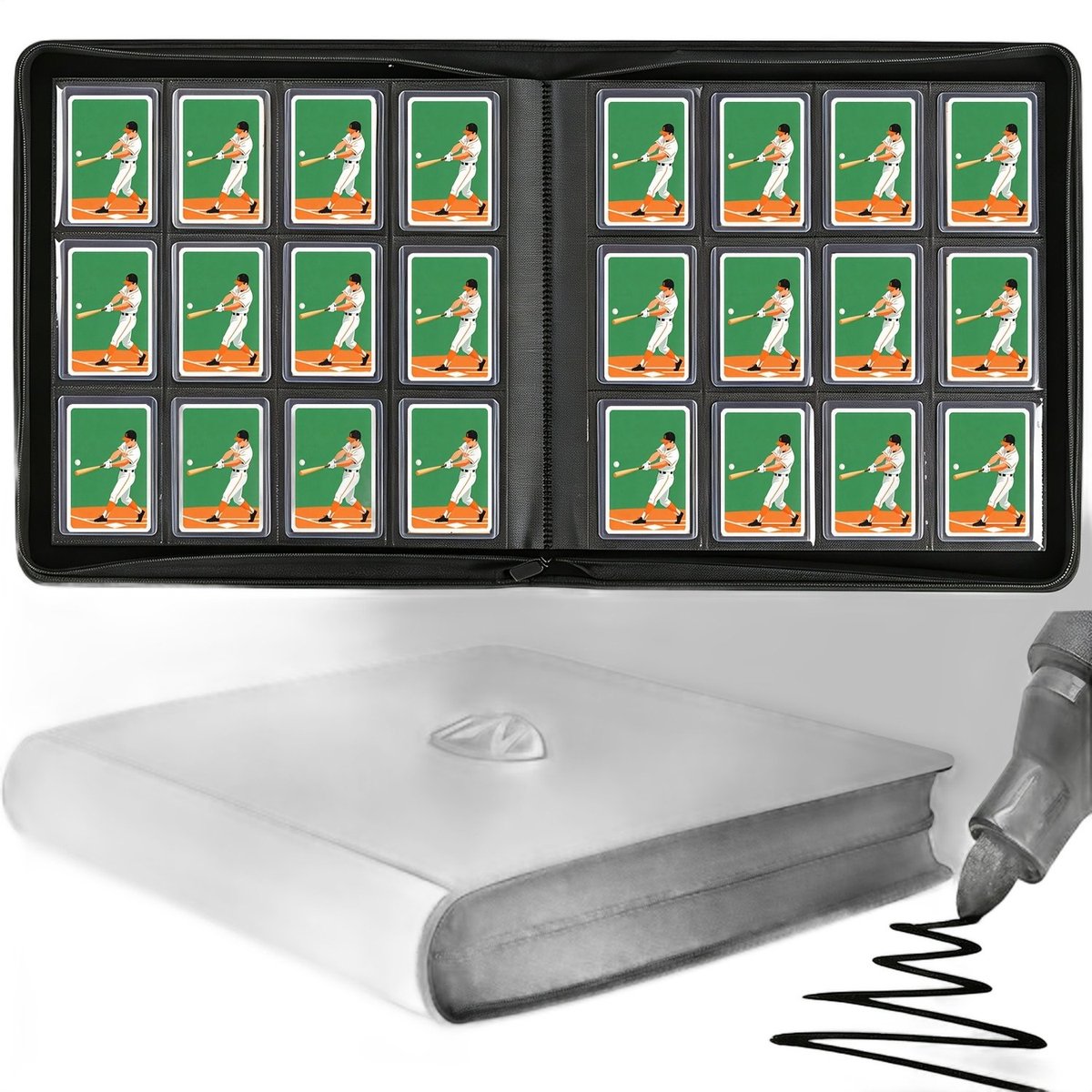 Currero Toploader Binder - Verzamelmap Kaarten - Geschikt voor Pokemon - 4 Pocket - 9 Pocket - 12 Pocket - Trading Card Map - Toploadermap - Lichtgrijs - 384 Kaarten