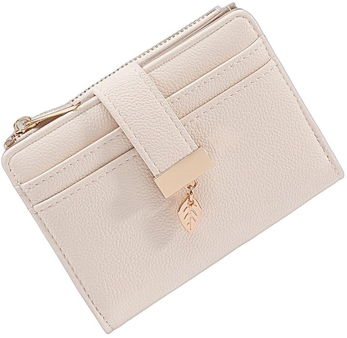 Currero Portomonee - Portemonnee Dames & Heren - RFID Anti Skim - Pasjeshouder - Klein Model - Met Rits - Kunstleer - Licht Beige
