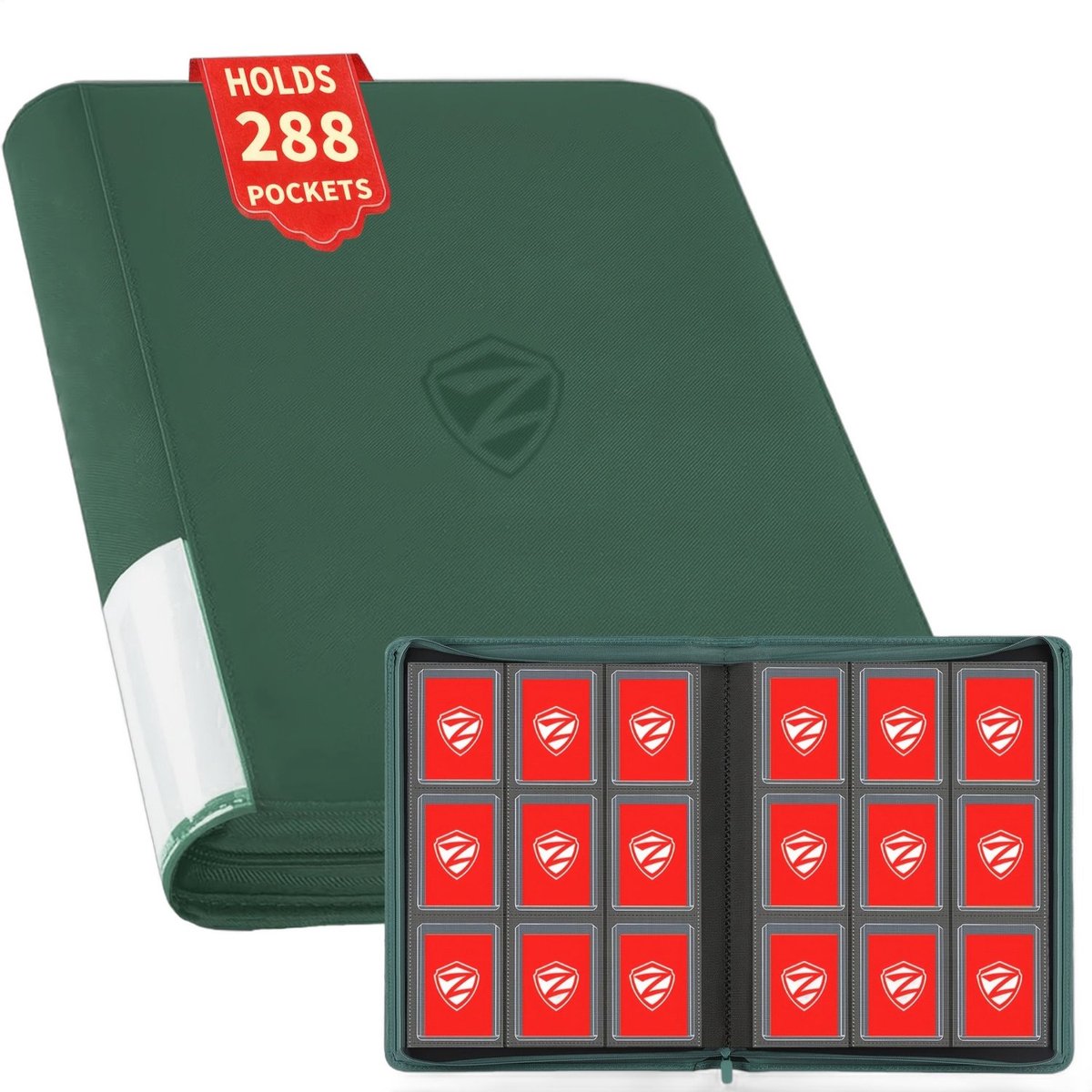 Currero Toploader Binder - Verzamelmap Kaarten - Geschikt voor Pokemon - 4 Pocket - 9 Pocket - 12 Pocket - Trading Card Map - Toploadermap - Groen - 288 Kaarten