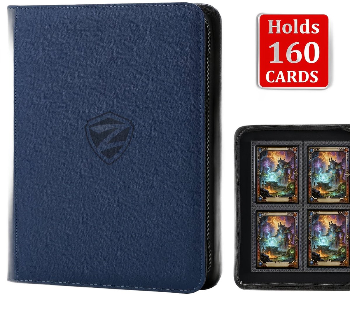 Currero Toploader Binder - Verzamelmap Kaarten - Geschikt voor Pokemon - 4 Pocket - 9 Pocket - 12 Pocket - Trading Card Map - Toploadermap - Marineblauw - 160 Kaarten