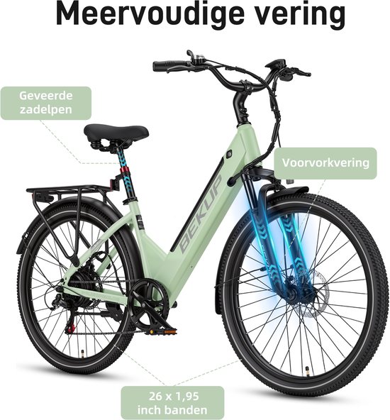 Elektrische Fiets TTGO C3 - 36V 18AH Accu - Actieradius Tot 120 Km - Aluminium Lage Instapframe - 28×2.0 Inch Wielen - Shimano 7 Versnellingen - Mechanische Schijfremmen - LCD Display - Elektrische Stadsfiets - Zwart van Merkloos — afbeelding 4