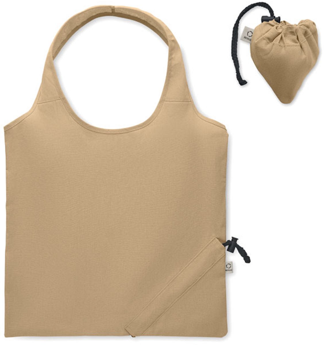 Opvouwbare boodschappentas van gerecycled pre-consumer katoen (70% gerecycled katoen en 30% RPET). 140gr/m². Khaki