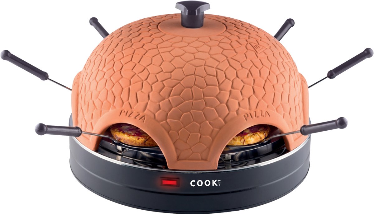 COOK-IT Pizza Oven 6 Personen - Mini Pizzaoven 910W - Pizza Oven voor op Tafel - Terracotta Koepel - Inclusief 6 Pizzaspatels