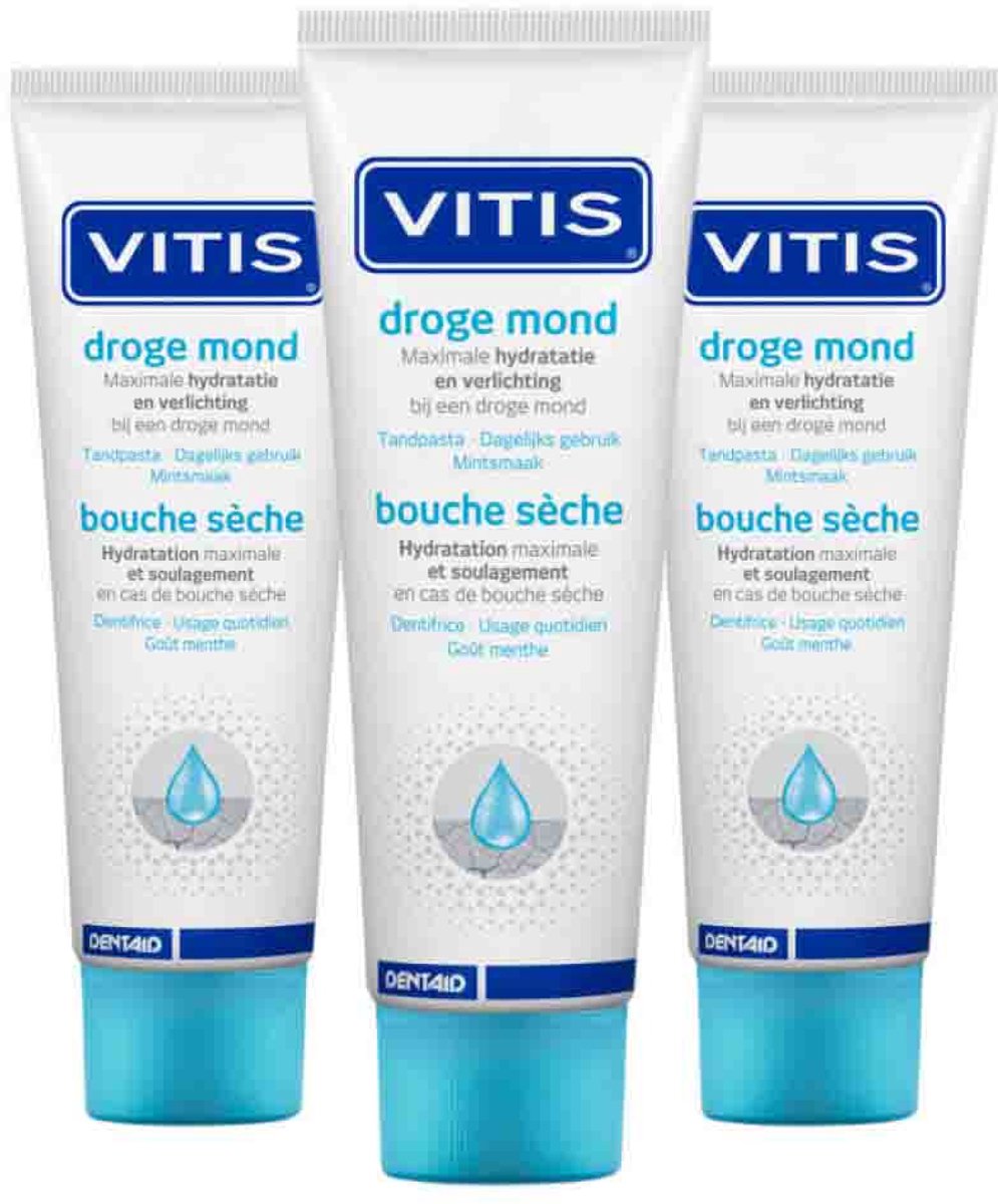 Vitis - Tandpasta Droge Mond - 3 x 75 ml - Voordeelverpakking