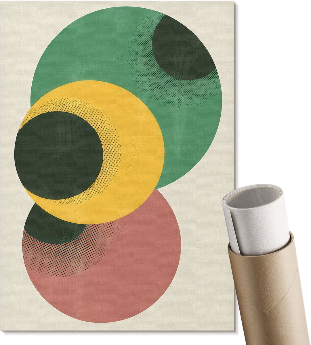 Coloray Polycanvas Wandposter - Kleurrijke Cirkels, Schilderen - A4 - Groen Kunst - Rechthoek - Wandkunstwerk - Woonkamer, Slaapkamer, Kantoor - Modern