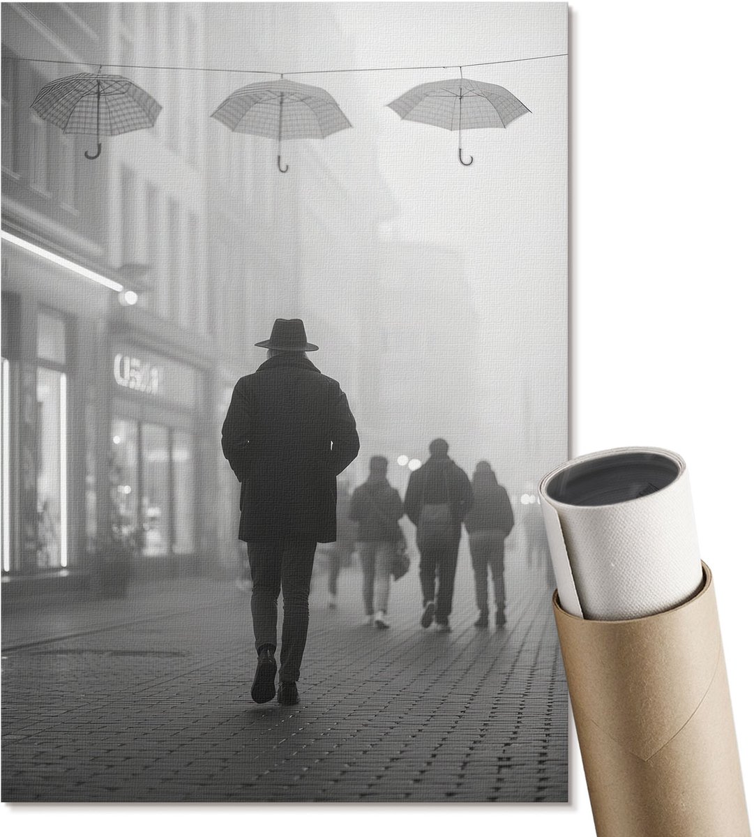 Coloray Polycanvas Wandposter - Stadswandeling, Fotografie - A4 - Zwart-wit Design - Rechthoek - Muurkunst - Woonkamer, Slaapkamer, Kantoor - Klassiek