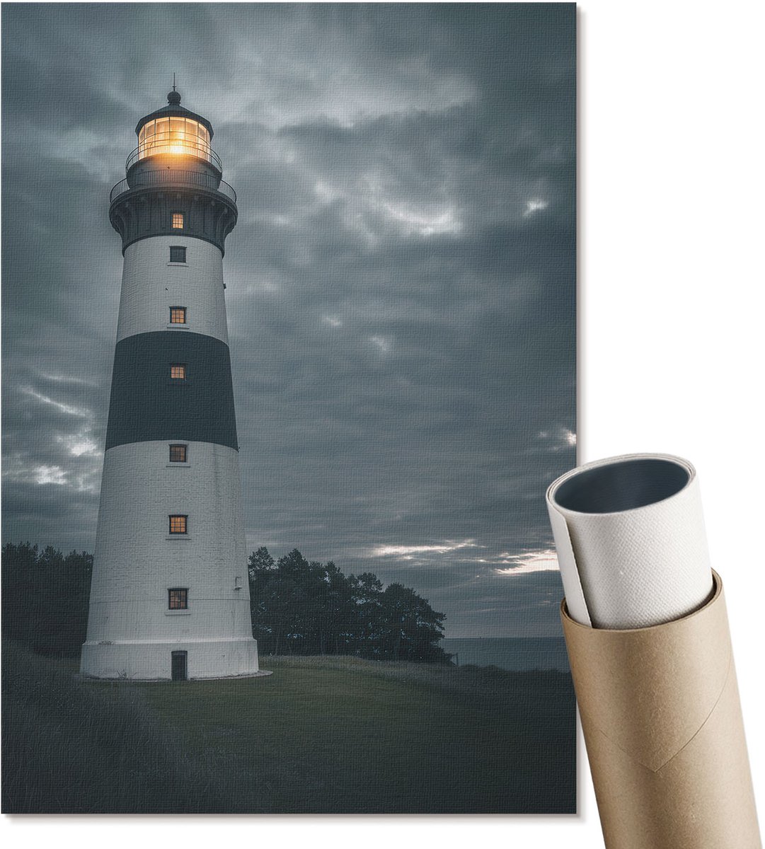Coloray Polycanvas Wandposter - Vuurtoren, Fotografie - A4 - Grijs Patroon - Rechthoek - Muurkunst - Woonkamer, Slaapkamer, Kantoor - Klassiek