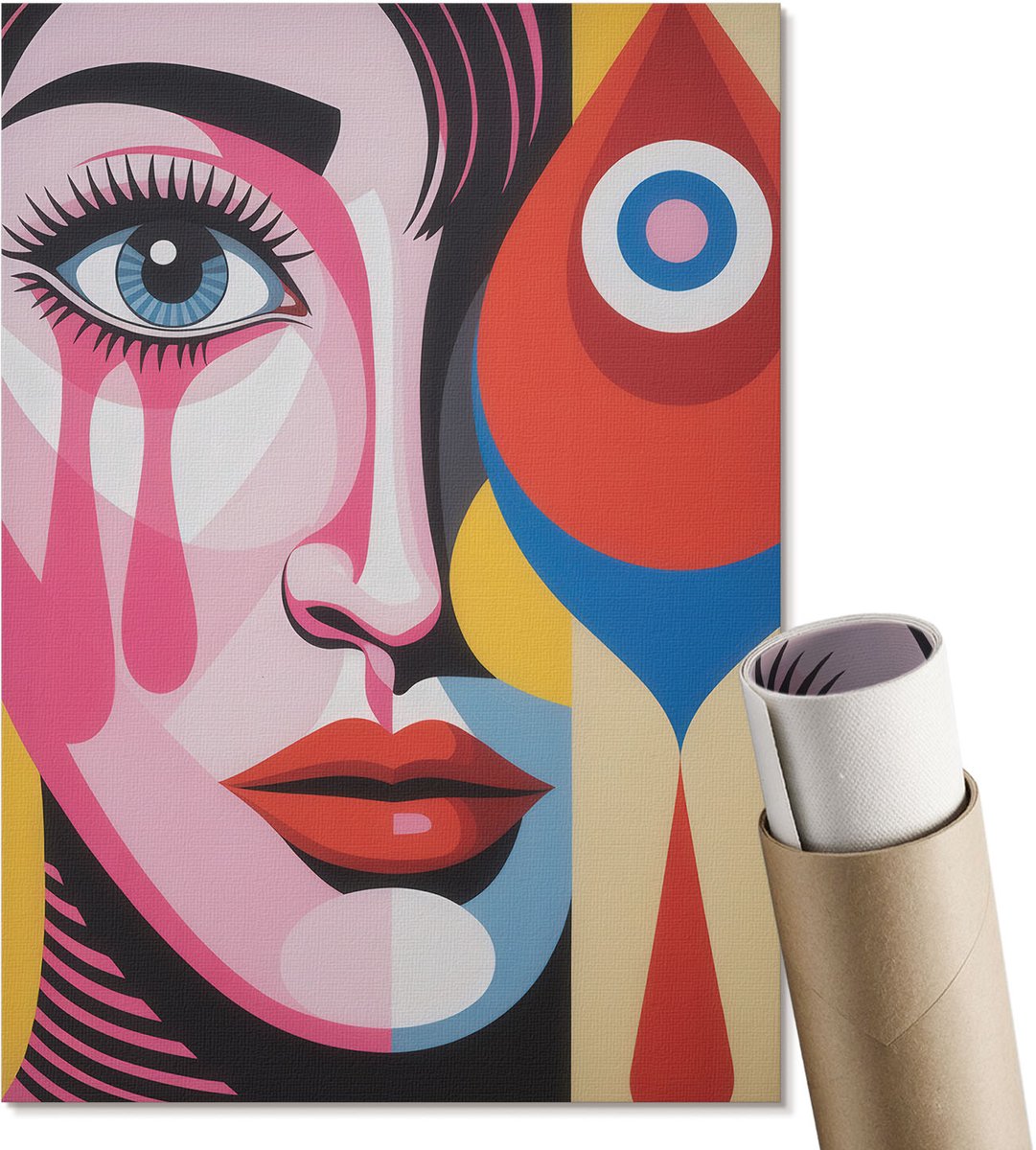 Coloray Polycanvas Wandposter - Kleurrijk Gezicht, Illustratie - A4 - Roze Patroon - Rechthoek - Wandkunstwerk - Woonkamer, Slaapkamer, Kantoor - Popcultuur