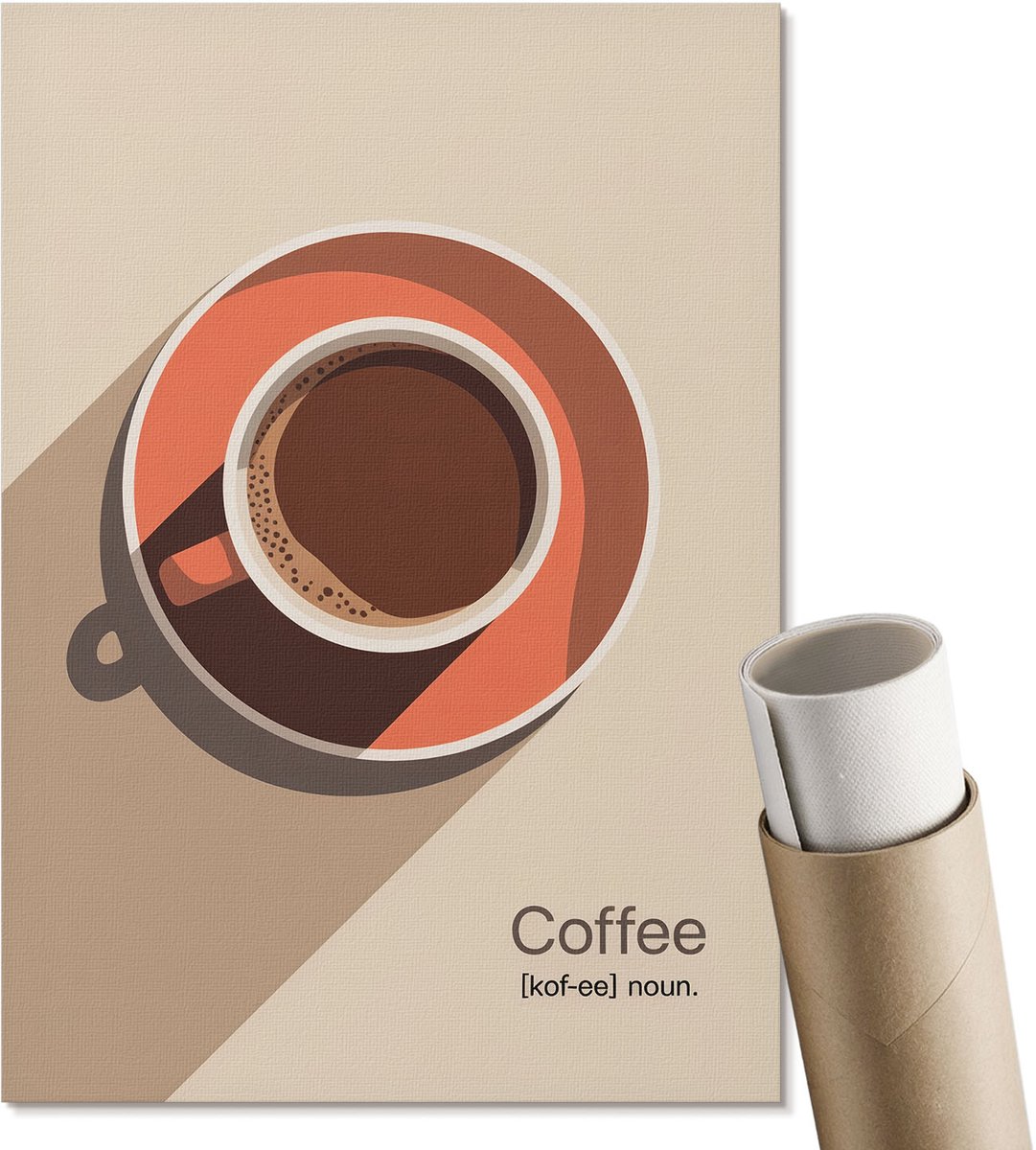 Coloray Polycanvas Wandposter - Een Kopje Koffie, Illustratie - A4 - Beige Motief - Rechthoek - Muurkunst - Woonkamer, Slaapkamer, Kantoor - Modern