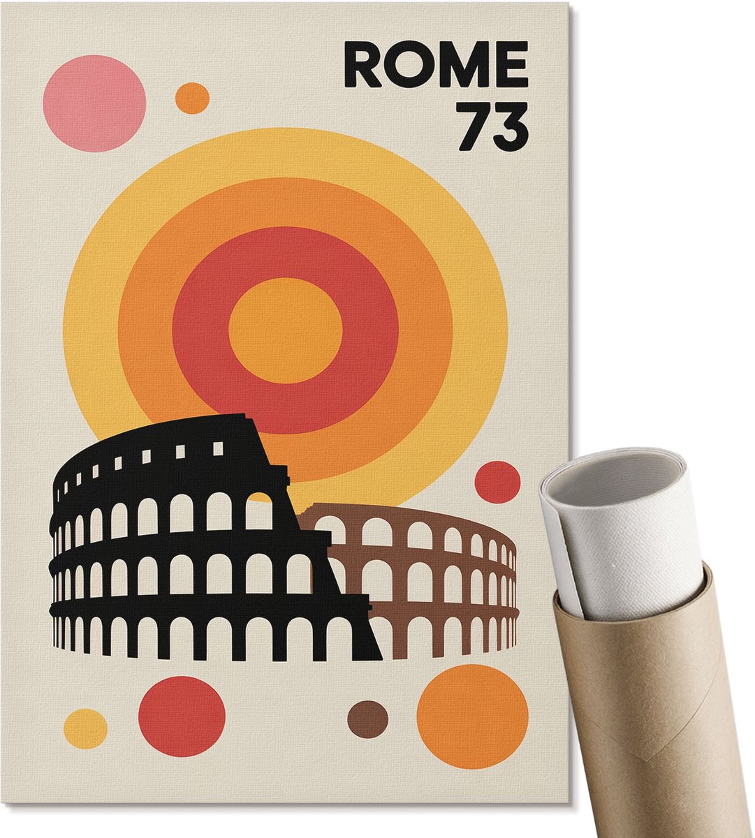 Coloray Polycanvas Wandposter - Retro Rome, Poster - A4 - Oranje Patroon - Rechthoek - Canvasposter - Woonkamer, Slaapkamer, Kantoor - Modern