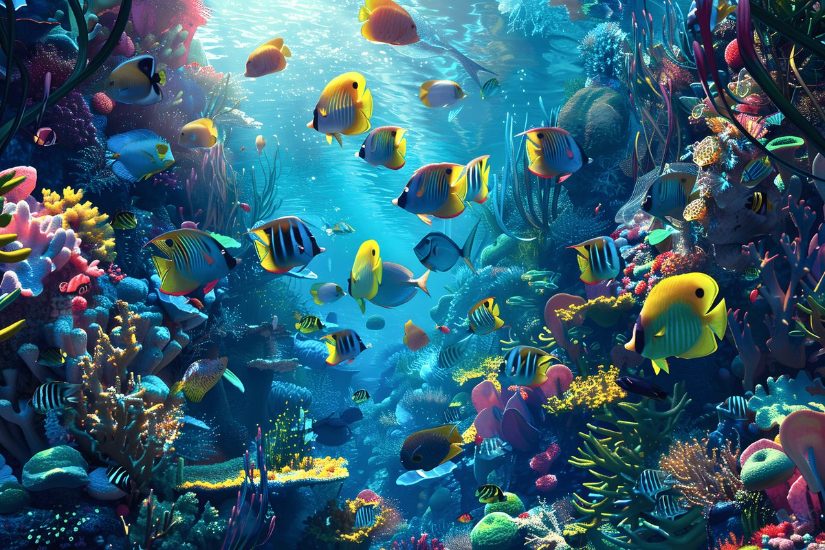 Kleurrijk Poster - Waterleven - Aquatisch - Zeeleven - Natuur - Levendig - Onderwater - Kinderkamer - posters - formaat 30x40cm - Wanddecoratie - XS2277MT