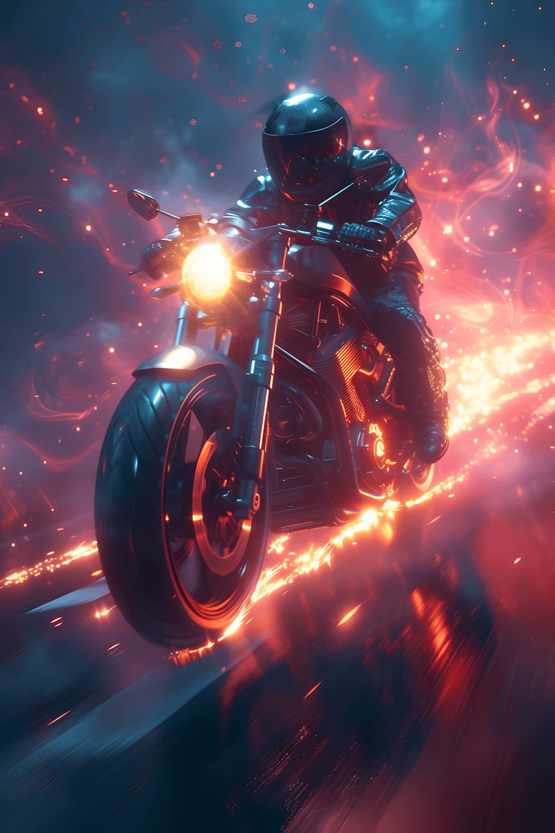 Neon Biker Poster - Felgekleurd - Nachtrit - Moderne Kunst - Stadsleven - posters - formaat 30x40cm - Wanddecoratie - XS2292MT