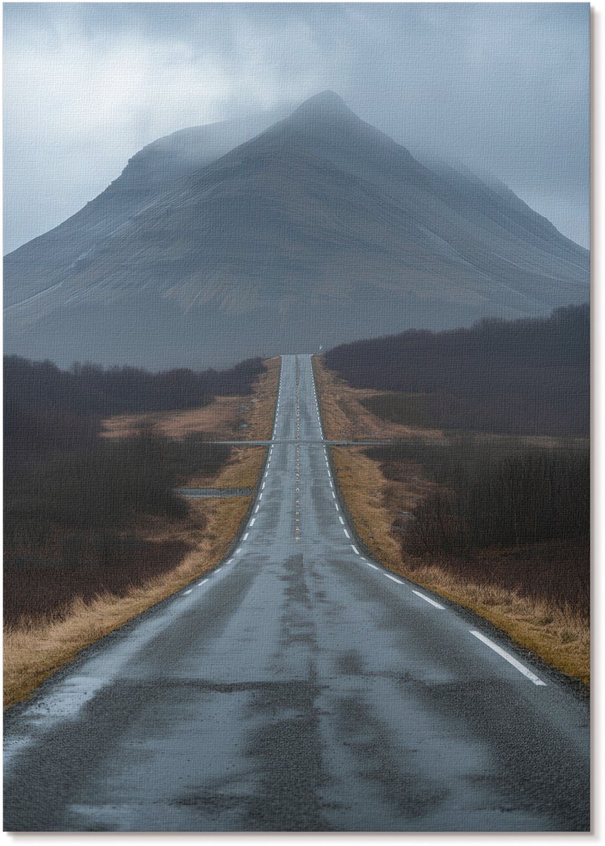 Tulup Polycanvas Wandposter - Bergweg, Fotografie - A4 - Grijs Poster - Rechthoek - Interieurdecoratie - Woonkamer, Slaapkamer, Kantoor - Modern