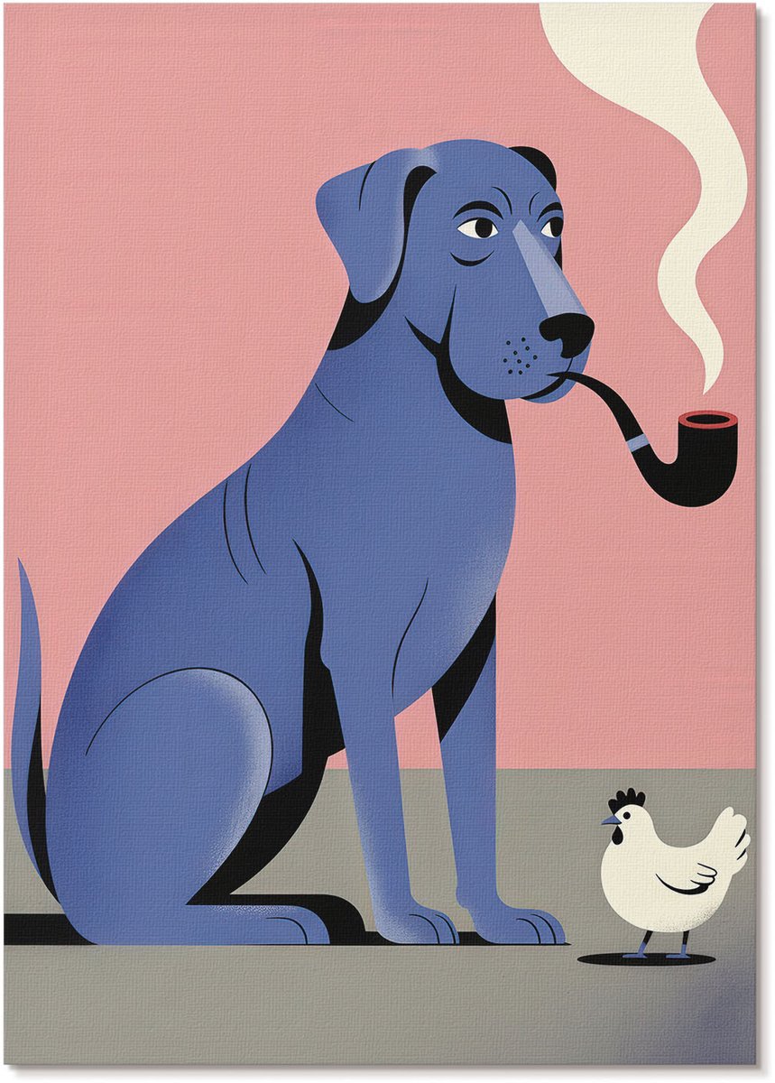 Tulup Canvas Poster Polycanvas - De Hond En De Kip, Illustratie - A4 - Roze Patroon - Rechthoek - Decoratieve poster - Woonkamer, Slaapkamer, Kantoor - Popcultuur