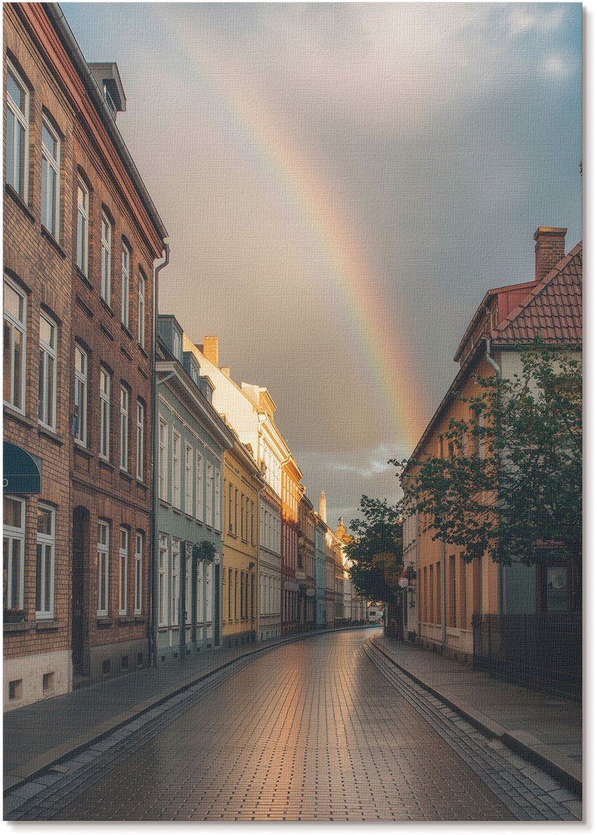 Tulup Canvas Poster Polycanvas - Kleurrijke Straat, Fotografie - A4 - Bruin Decoratie - Rechthoek - Muurdecoratie - Woonkamer, Slaapkamer, Kantoor - Klassiek