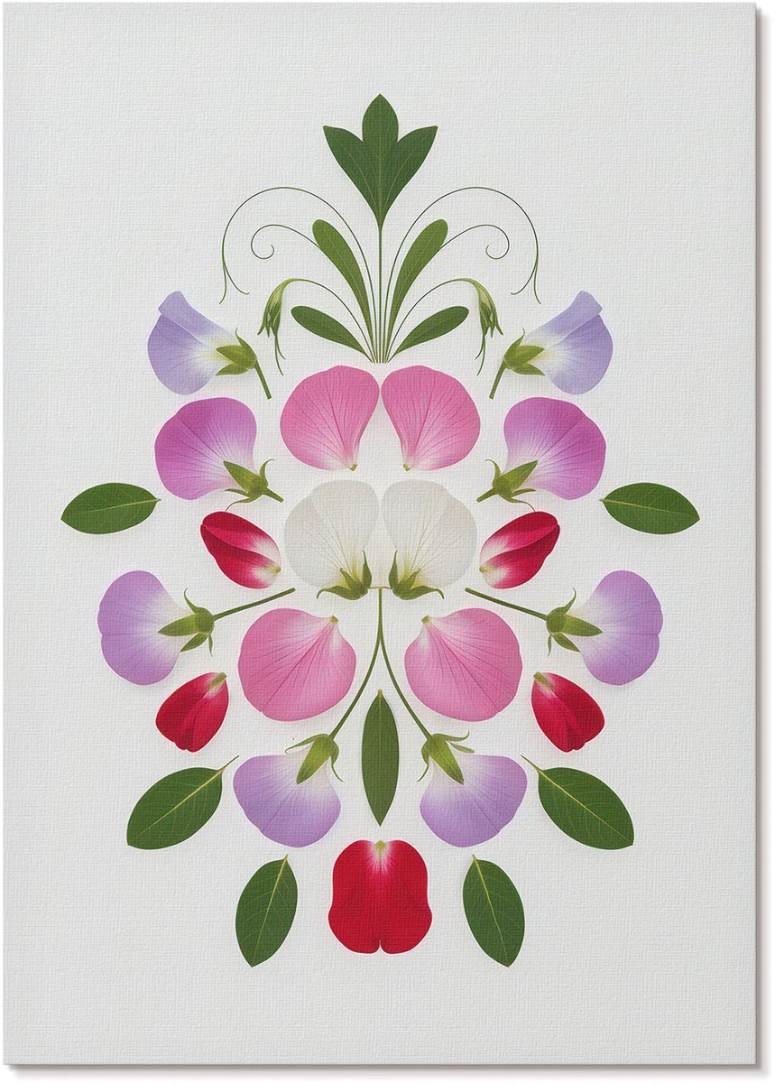 Tulup Polycanvas Wandposter - Bloemsymmetrie, Illustratie - A4 - Groen Patroon - Rechthoek - Muurkunst - Woonkamer, Slaapkamer, Kantoor - Klassiek