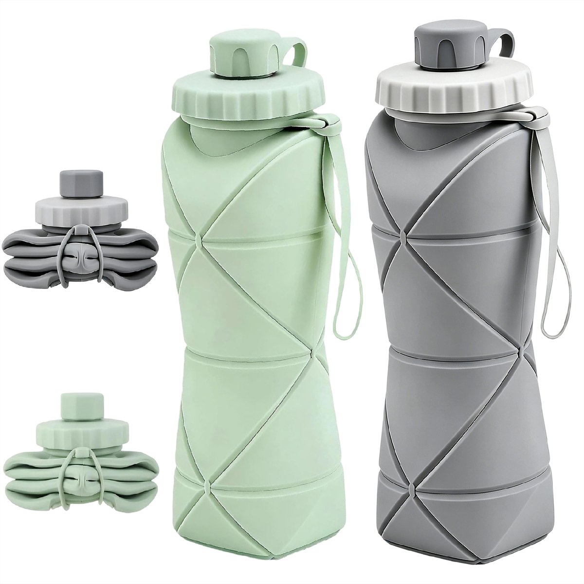 2-Pack Opvouwbare waterfles 600 ml - BPA-vrij - Compact - Hitte- en Koudebestendig - Lekvrij - Inklapbaar - Siliconen - Topkeuzes voor sport, reizen en dagelijks gebruik