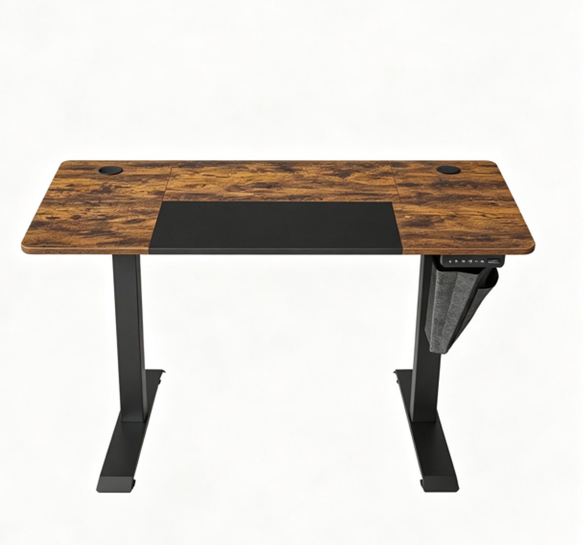 Elektrisch verstelbaar bureau 60 x 120 x 72-120 cm Vintagebruin + Zwart, Hoogteverstelbaar Bureau met Geheugenfunctie, 4 Hoogte-instellingen, Opbergvak en Haken, Computerbureau, Werktafel voor Thuiswerken en Kantoor