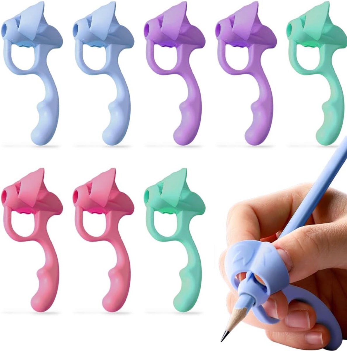 8 stuks Potlood grip - Soft Grip - penhouder - Pengreep Hulp - Potloodgrepen - Pencil grip - Schrijfhulp - Pengreep hulpjes - Schrijfhulpmiddelen voor kinderen - ergonomische siliconen hulpmiddelen - schrijfhulp voor kinderen