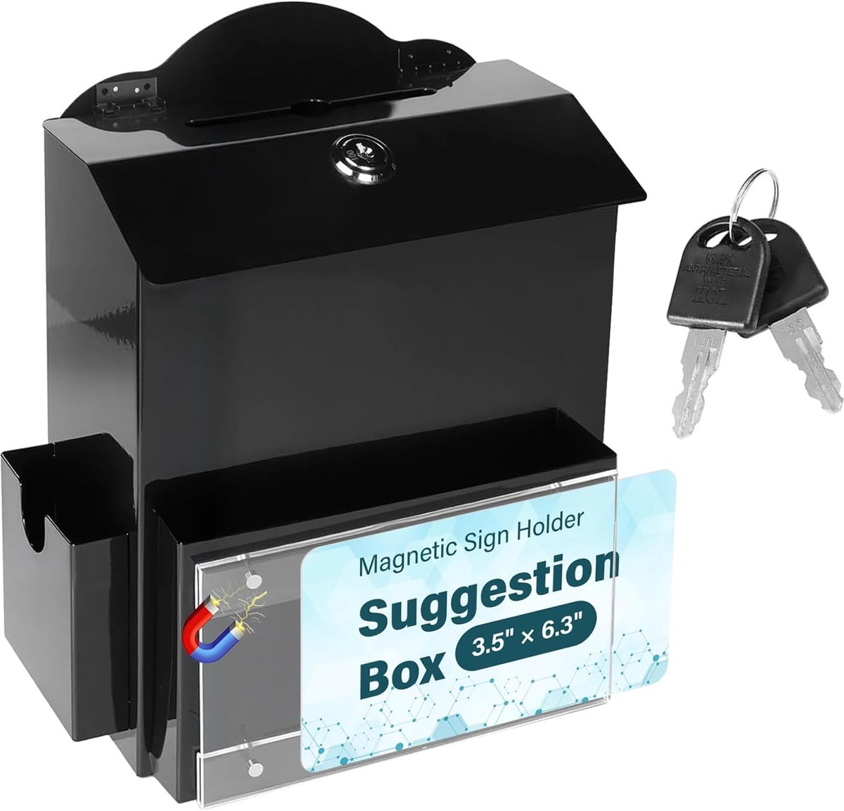 Afsluitbare acryl dispenserbox met bordhouder en 2 sleutels, 25 x 18 x 9 cm