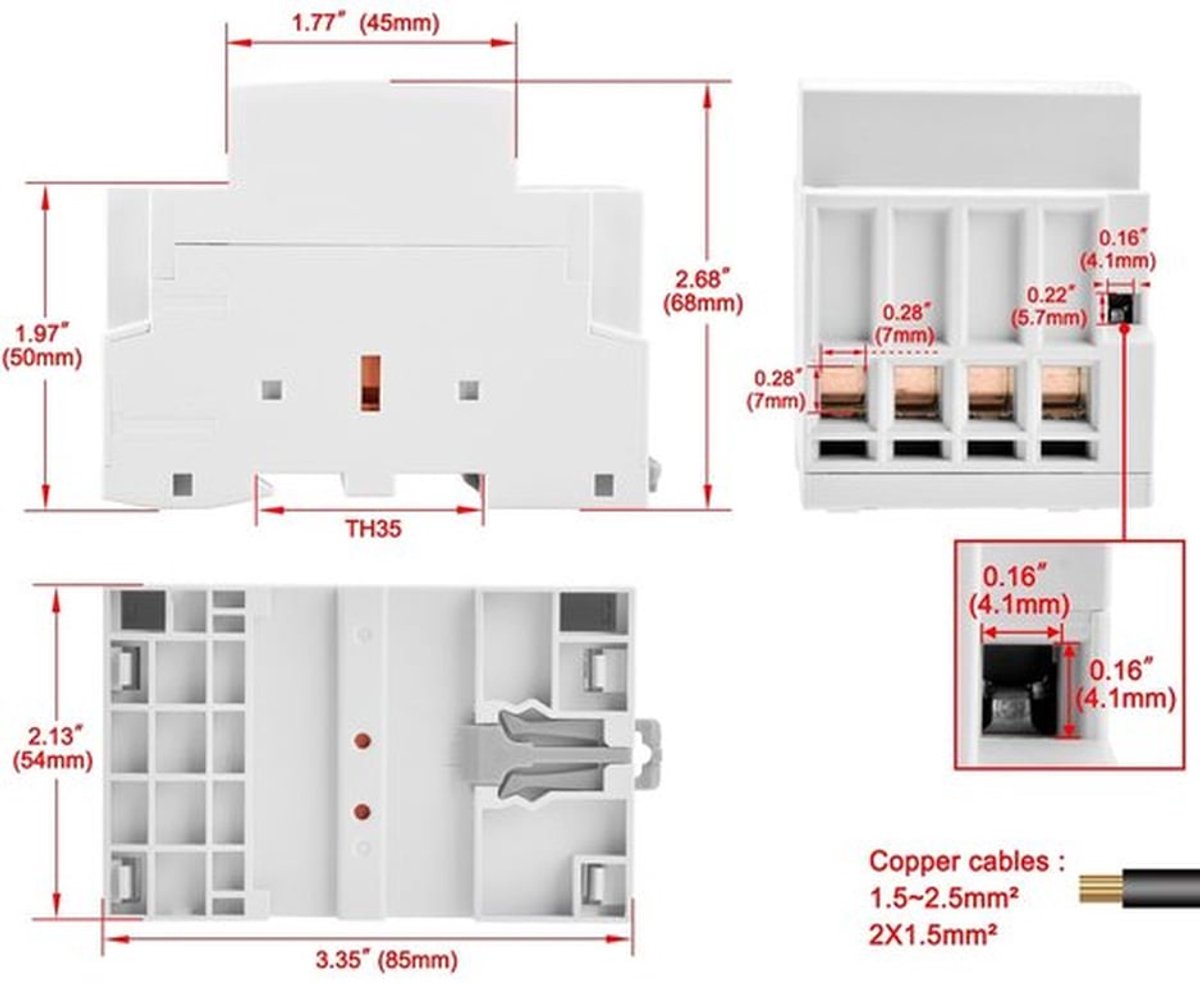 - Huishoudelijke AC Schakelaar - 4 Pools - Wit - AC 24V Spoel Voltage - Geschikt voor 220V/240V - CT1-32 4P AC 24V