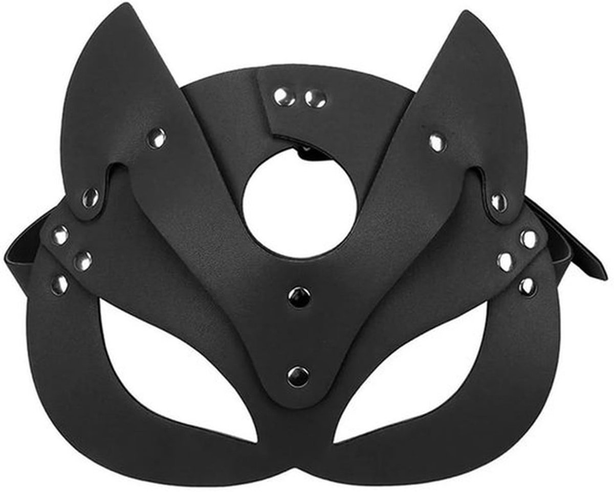 Damesmasker, kattenmasker van imitatieleer, geschikt voor Halloweenfeesten en verkleedpartijen.