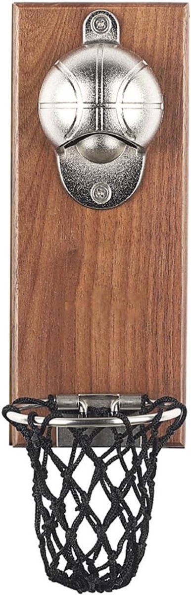 Houten Wandflesopener met Magnetische Basketball Motief, Perfecte Cadeau voor Bierliefhebbers en Sportfans, Decoratie voor Keuken en Bar