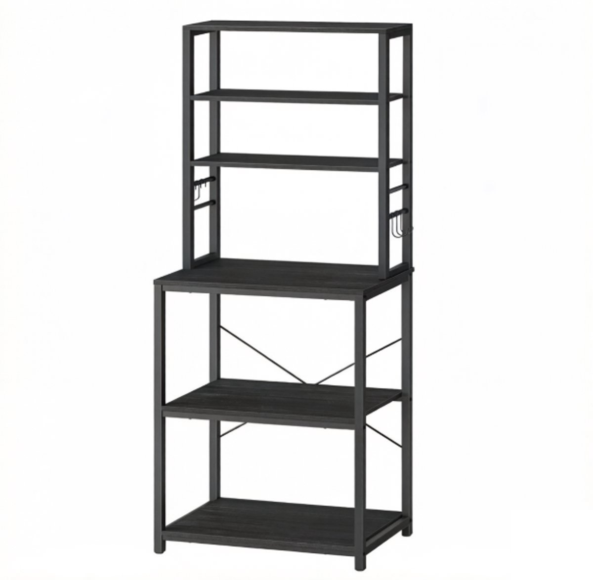 Keukenrek Opbergrek 6-Laags 40 x 60 x 167 cm Zwart, Keuken Organizer met 6 Haken, Verstelbare Planken, Magnetronrek, Koffiezetapparaat Rek, Metalen Frame, voor Keuken, Koffiebar en Bakruimte