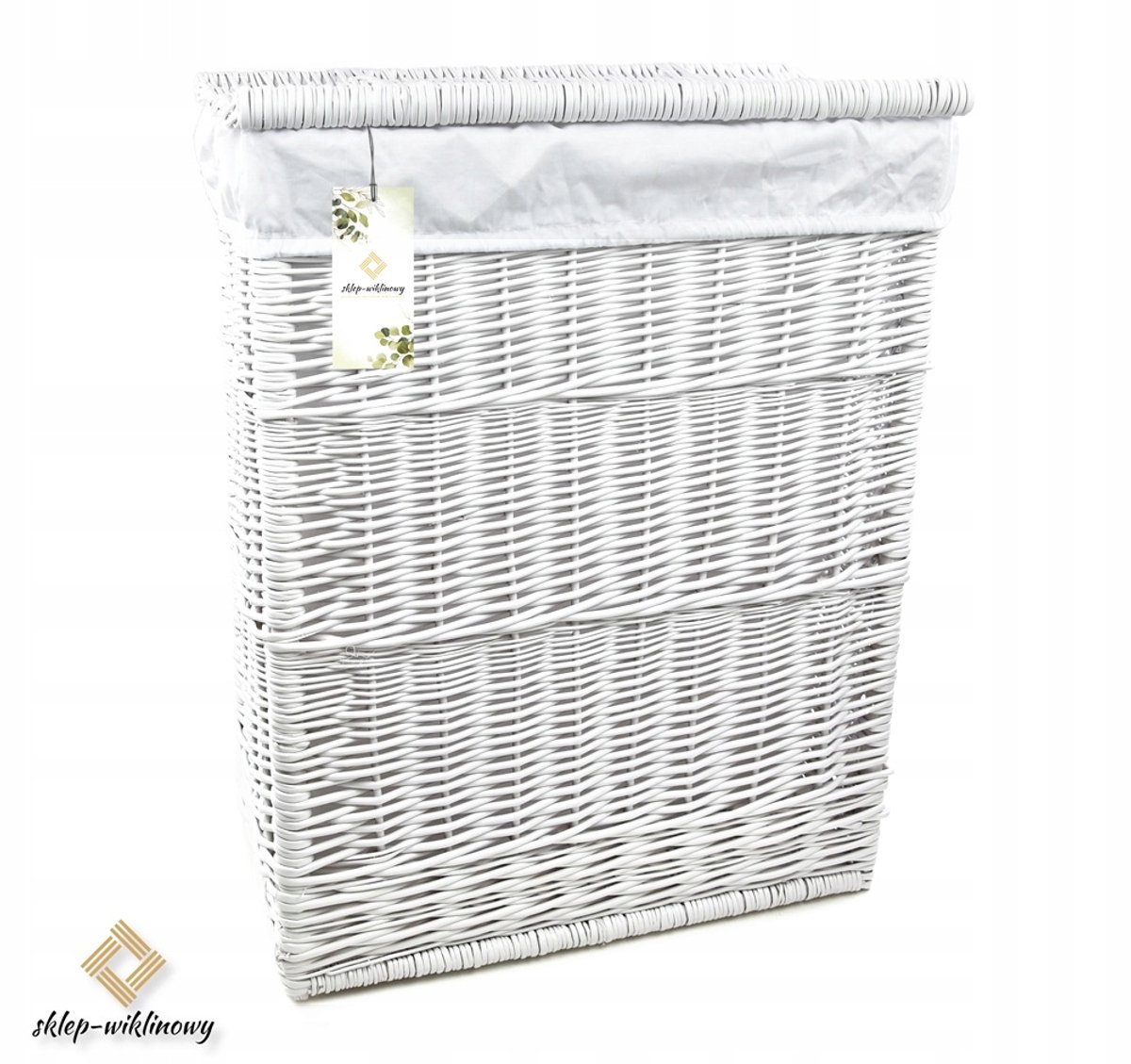 Witte Wikkenmand voor Wasgoed - 50x30x50 cm - Inclusief Katoenen Voering