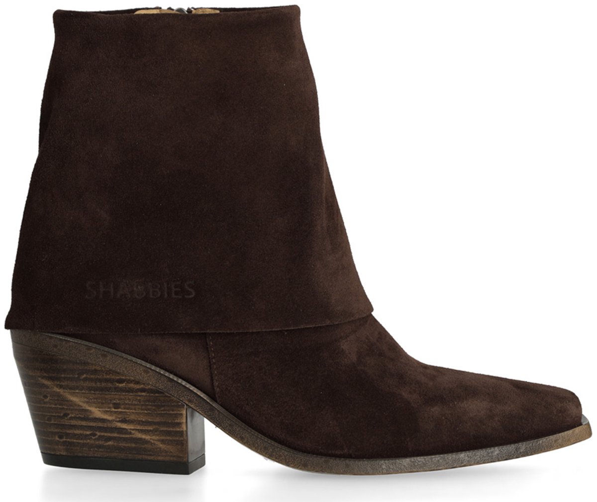 Shabbies Amsterdam - JAIRA DOUBLE Ankle Boot Suede Dark Brown - Maat 42