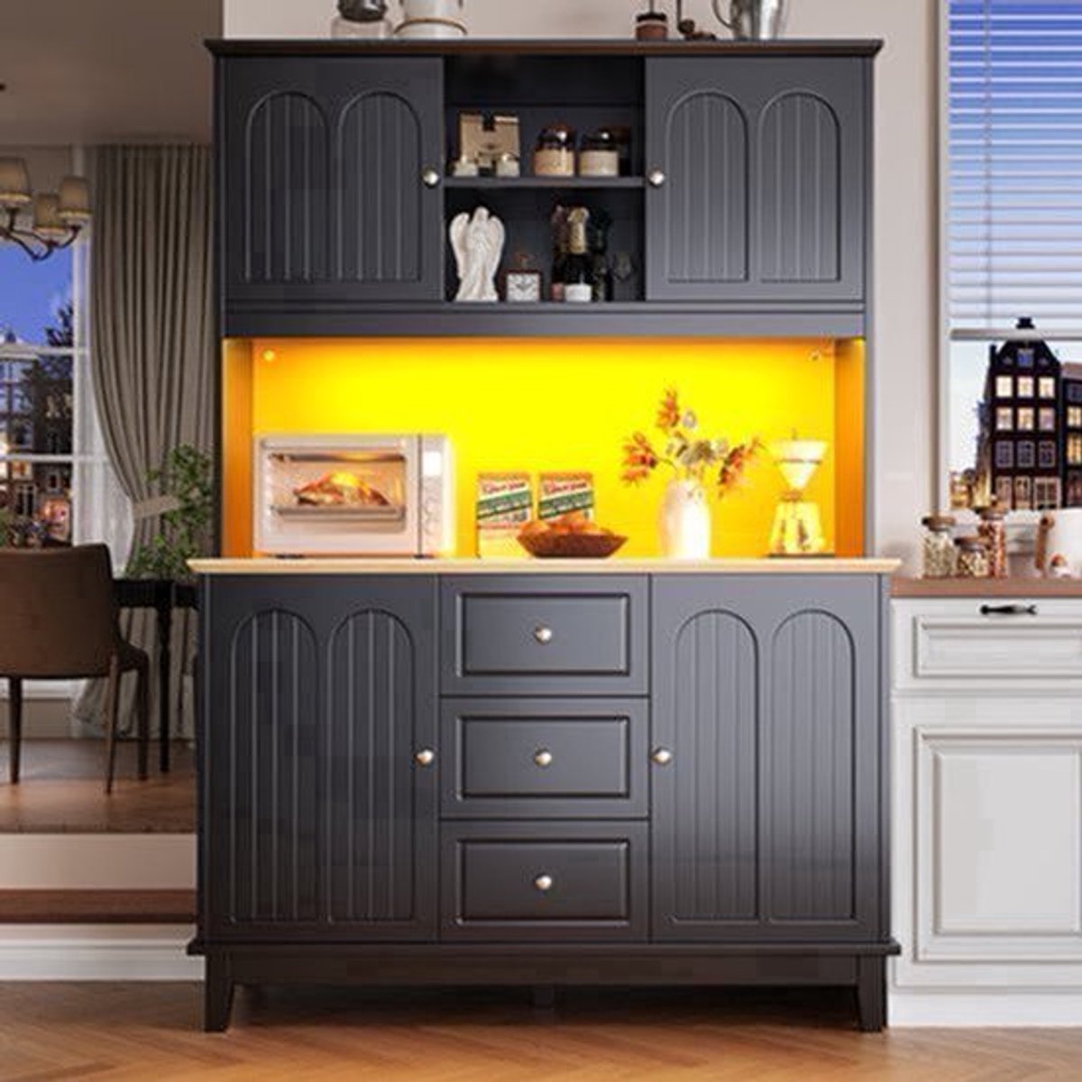 Kast – Opbergkast – Opbergrek – Wandkast – Stellingkast – Verstelbare 3-laags Kast – Anti-Kantelbeveiliging – Zwart MDF Metalen Constructie – 120x40x180 cm