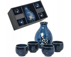 Blauwe Sake Set Hana Blue - 5 Delig Japans Servies