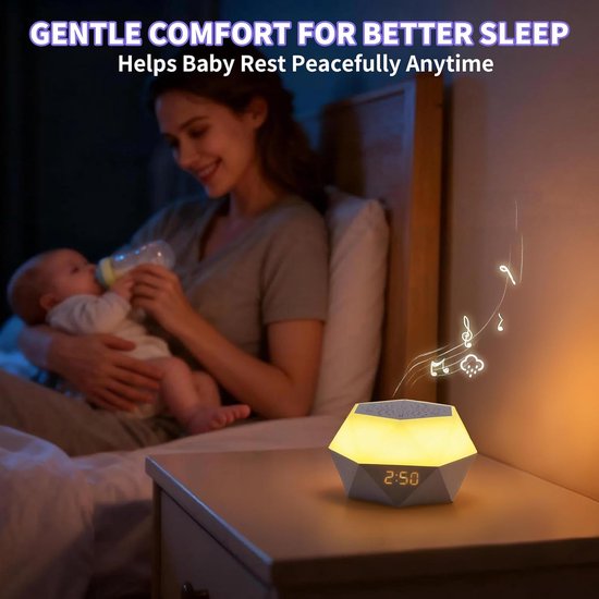Witruismachine met Licht - Geluidsmachine met 32 Kalmerende Geluiden en App-afstandsbediening - Timer - Witruismachine voor Volwassenen en Baby’s - Slaapkamer en Cadeau — afbeelding 3
