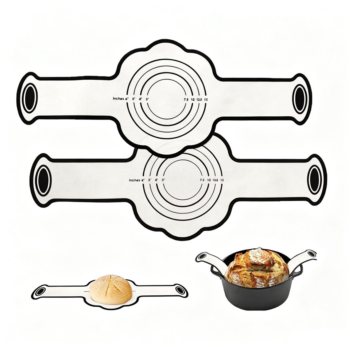 2-stuks Siliconen Deeg Bakmat - Siliconen broodmat - Rsling bakmat - Gebruikt voor het bakken van brood, toast, deeg en gebak - 56 × 22.5 cm - Geschikt voor het bakken van brood, in de oven, magnetron en airfryer - Zwart