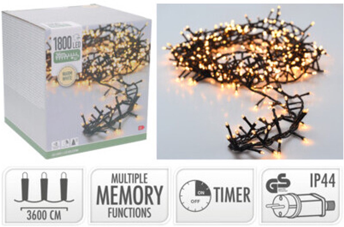 Bol.com Kerstverlichting - Lichtsnoer - 1800 LED's - Lengte: 36 meter - Warm wit aanbieding
